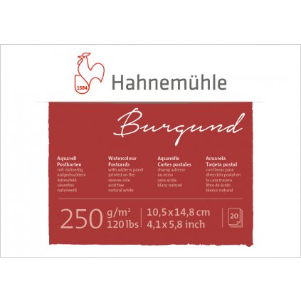 AKVARELOVÝ POST CARD BLOK - HAHNEMÜHLE BURGUND - 250 GR/M2 - DRSNÝ - 20 LISTOV - A6