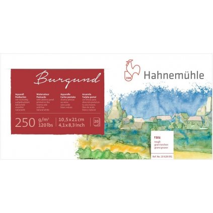 AKVARELOVÝ POST CARD BLOK - HAHNEMÜHLE BURGUND - 250 GR/M2 - DRSNÝ - 20 LISTOV - 10,5x21 CM