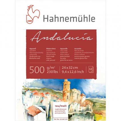 AKVARELOVÝ BLOK - HAHNEMÜHLE ANDALUCÍA - 500 GR/M2 - DRSNÝ A LISOVANÝ ZA STUDENA - 12 LISTOV - 24x32 CM