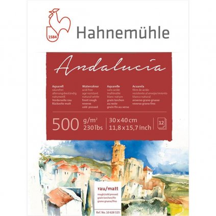 AKVARELOVÝ BLOK - HAHNEMÜHLE ANDALUCÍA - 500 GR/M2 - DRSNÝ A LISOVANÝ ZA STUDENA - 12 LISTOV - 30x40 CM