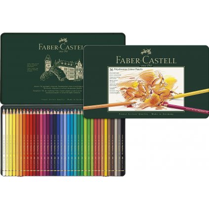 FAREBNÉ CERUZKY - FABER CASTELL POLYCHROMOS - PLECHOVÉ PÚZDRO - SADA 36 KS