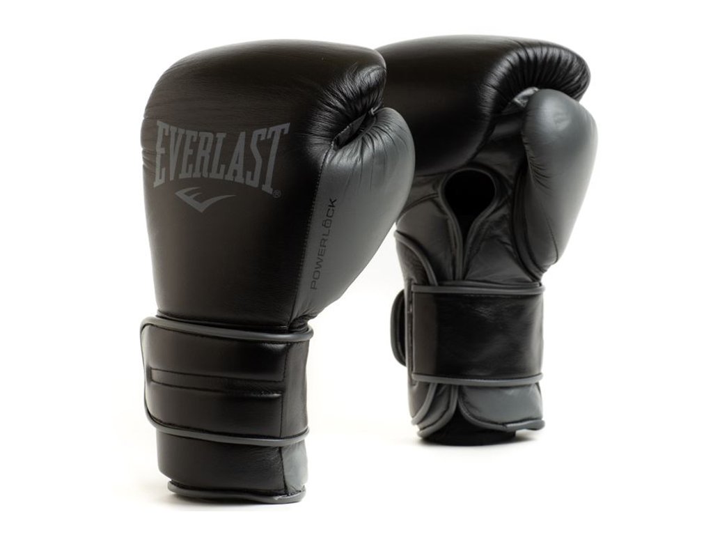 Everlast Powerlock 2 Leather Training Gloves black grey MMAshop.eu