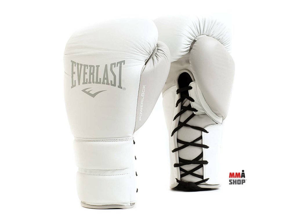 Everlast Powerlock 2Pro kožené boxerské šněrovací rukavice - bílé (Velikost 14oz)