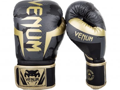 Venum Elite boxerské rukavice - šedá kamufláž/zlatá