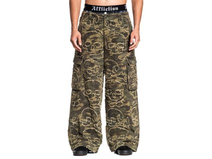 Afflliction Skull Camo jeansy - zelená kamufláž