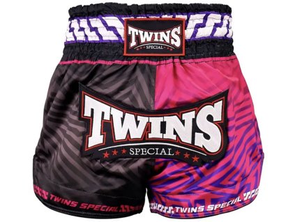 Twins Maze thajské šortky - černo/růžovo/fialové