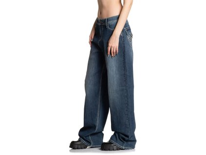 AFFLICTION WIDE LEG PENELOPE DÁMSKÉ JEANSY - MODRÉ