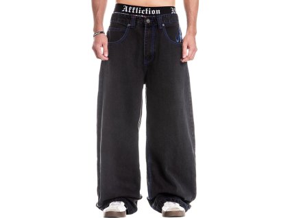 AFFLICTION FLAMEFUL FAITH STONEWASH JEANS - ČERNÉ