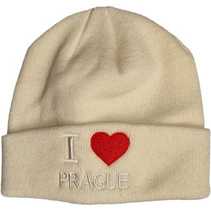 Zimní čepice I love Prague - krémově bílá