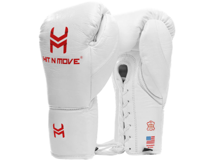 HIT N MOVE Pro Fight šněrovací boxerské rukavice - bílo/červené