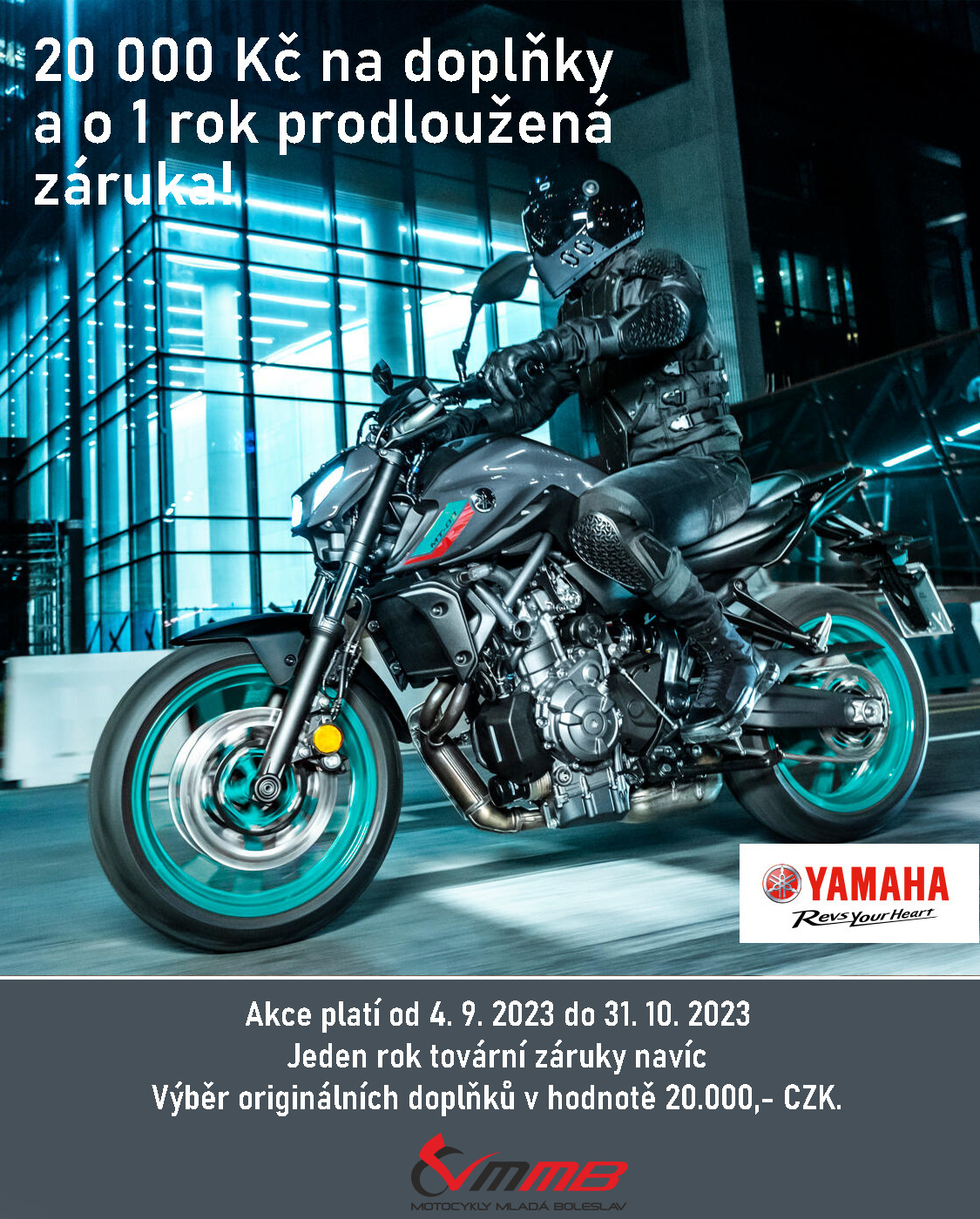 Prodloužená záruka + 20 000 CZK zdarma na doplňky k motocyklu Yamaha s motorem CP2