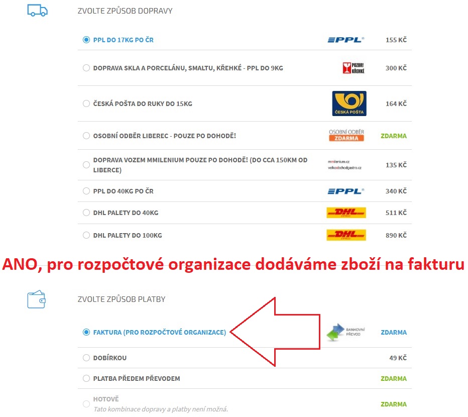 Správně zvolte způsob dopravy a platby