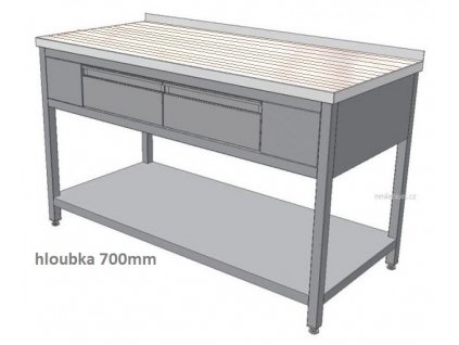700 mmilenium.cz velkoobchodgastro.cz cadixNerezový pracovní stůl se dřevěnou pracovní deskou a dvěma šuplíky KSPZH 2 hloubka 700mm