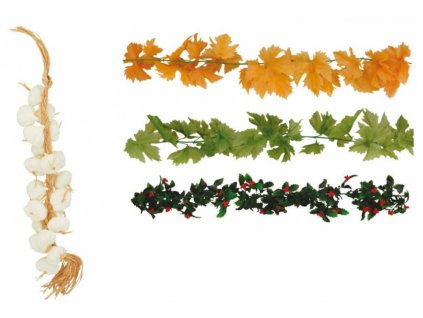 Řeznická potravinářská atrapa pnoucí listí a česnekový cop
