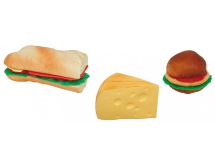 Řeznická potravinářská atrapa bageta, hamburger a sýr