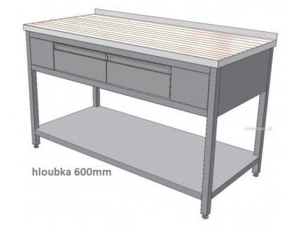 600 mmilenium.cz velkoobchodgastro.cz cadixNerezový pracovní stůl se dřevěnou pracovní deskou a dvěma šuplíky KSPZH 2 hloubka 600mm