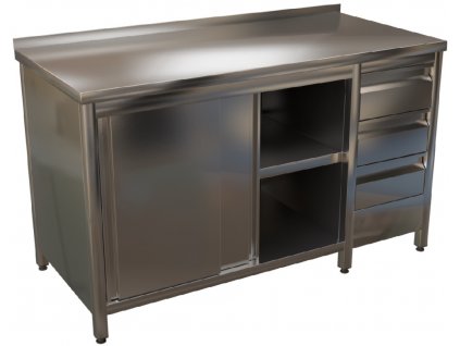 mmilenium.cz velkoobchodgastro.cz Stůl nerez skříňový s posuvnými dvířky a blokem tří zásuvek KSSDZ
