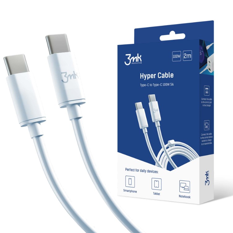 Kábel Hyper USB:C-C 100W 5A 2m  BIELY