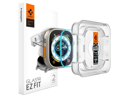 Ochranné tvrzené sklo pro Apple Watch 49mm - Spigen, Glas.tR EZ Fit (2ks s aplikátorem)