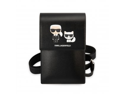 Univerzální pouzdro / taška s kapsou na mobil - Karl Lagerfeld, Saffiano Karl and Choupette Wallet Black