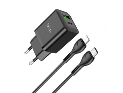 Rychlá nabíječka do sítě pro iPhone a iPad - Hoco, N28 Founder PD20W/QC3.0 Black + Lightning kabel