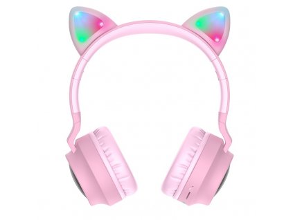 Bezdrátová náhlavní sluchátka - Hoco, W27 CatEar Pink