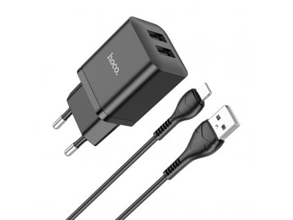 Nabíjecí USB adaptér do sítě - Hoco, N25 Maker Black + Lightning kabel