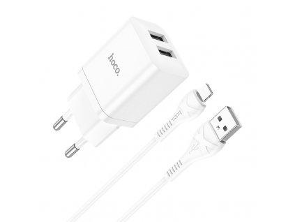 Nabíjecí USB adaptér do sítě - Hoco, N25 Maker White + Lightning kabel