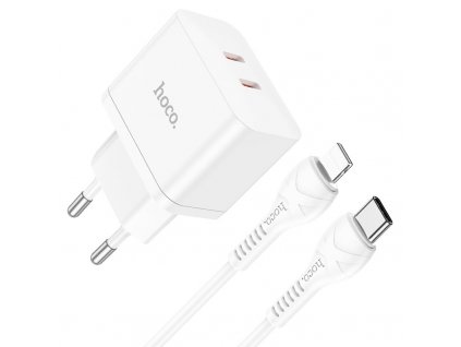 Rychlá USB-C nabíječka do sítě - Hoco, N29 Triumph PD35W/QC3.0 White + Lightning kabel