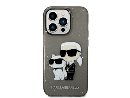 Ochranný kryt pro iPhone 14 Pro - Karl Lagerfeld, IML Glitter Karl and Choupette NFT Black