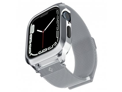 Řemínek s krytem pro Apple Watch 44mm / 45mm - Spigen, Metal Fit Pro Silver