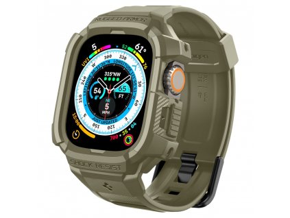 Řemínek s krytem pro Apple Watch 49mm - Spigen, Rugged Armor Pro Khaki