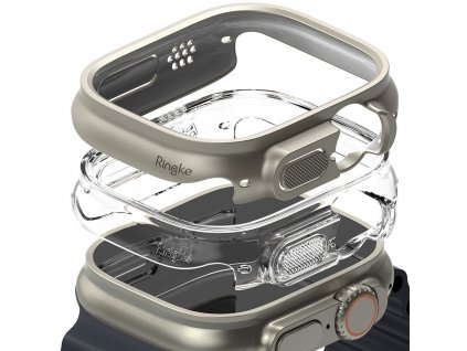 Pouzdro / kryt pro Apple Watch 49mm - Ringke, Slim Clear & Titanium (2ks)
