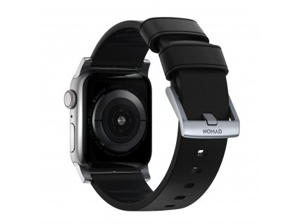Kožený pásek / řemínek pro Apple Watch 42mm / 44mm / 45mm / 49mm - Nomad, Active Pro Black Silver
