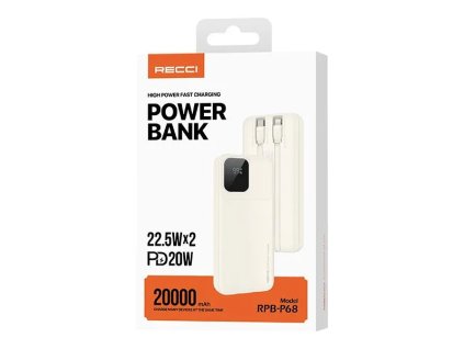 Powerbanka Recci RPB-P68 (20000mAh) Krémově bílá