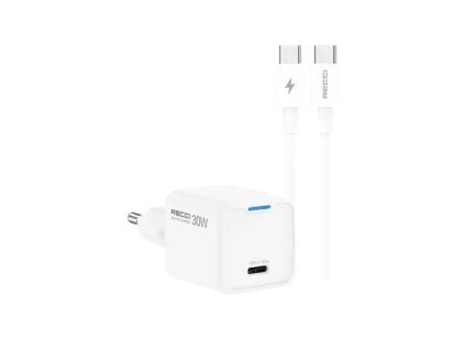 Sada Recci USB-C adaptér (30W) + nabíjecí a datový kabel s konektorem USB-C RC112E Bílá