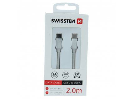 SWISSTEN Datový kabel textile USB-C  / USB-C 2m stříbrný