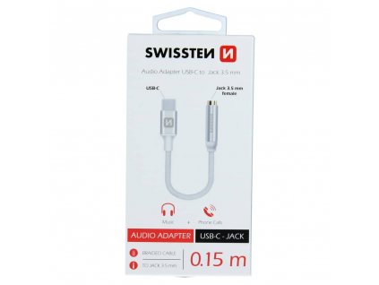 SWISSTEN Audio adaptér textile USB-C/Jack 0,15m stříbrný