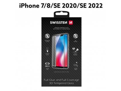 Sklo SWISSTEN Ultra Durable 3D Full Glue Glass Apple iPhone 7/8/SE 2020/SE 2022 černé