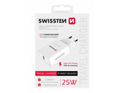 SWISSTEN Síťový adaptér PD 25W pro iPhone a Samsung bílý