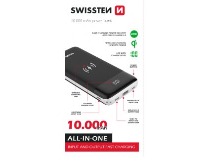 SWISSTEN All-in-one Powerbanka Wireless 10000 mAh