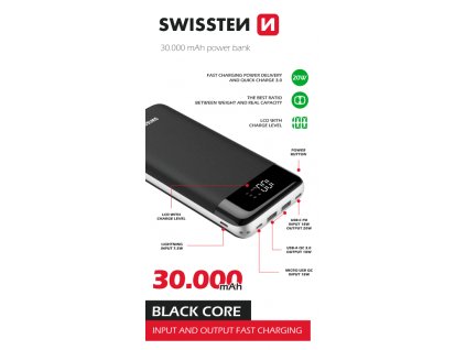 SWISSTEN Black Core Powerbanka 30000 mAh
