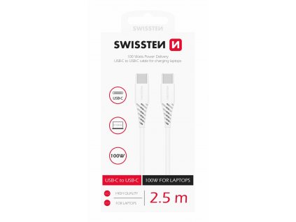 SWISSTEN Datový kabel TPE USB-C/USB-C POWER DELIVERY 5A (100W) 2,5m bílý