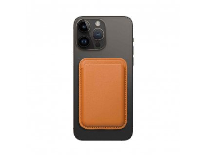 Kožená MagSafe peněženka pro Apple iPhone oranžová