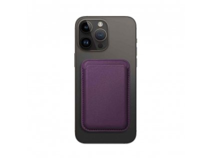 Kožená MagSafe peněženka pro Apple iPhone tmavě fialová