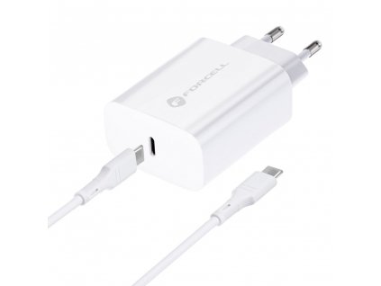 Forcell Nabíjecí adaptér PD+QC 4.0 25W 1x USB-C bílý + kabel USB-C/USB-C 1m