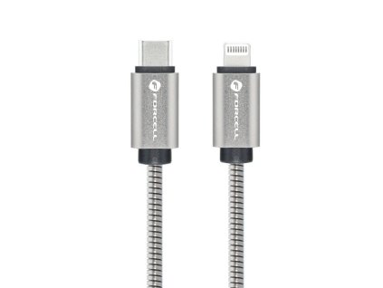 Forcell Ocelový nabíjecí kabel USB-C/Lightning 27W 1m stříbrný (C238)