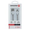 SWISSTEN Datový kabel textile USB / USB-C 2m stříbrný