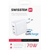 SWISSTEN Síťový adaptér GaN Power Delivery 70W 2x USB-C + 1x USB-A bílý