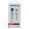 SWISSTEN Datový kabel textile USB / Lightning MFi 1,2 m stříbrný